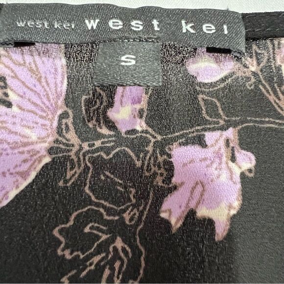 Stitch Fix West Kei Blouse Womens Small Black Floral Knot Roll Tab Sleeve Top - Picture 4 of 5